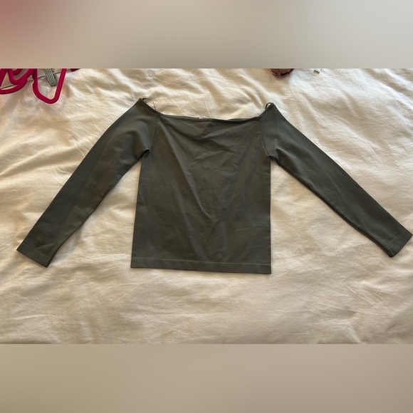 Zara off the shoulder seamless top long sleeve in gray green - Picture 4 of 5